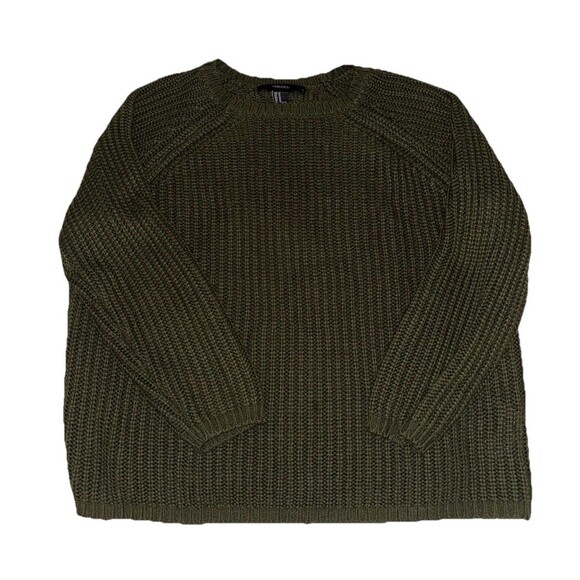 Forever 21 Olive Green Knitted Sweater Women’s Medium Perfect For Fall Cozy - Picture 2 of 6